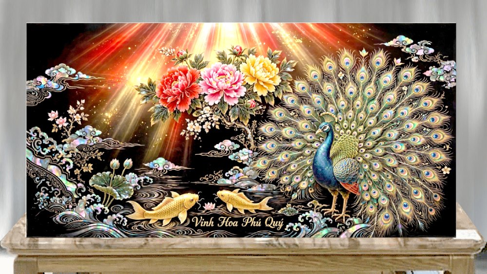 Tranh sơn mài Tặng khai trương tân gia vinh ho phú quý - A21