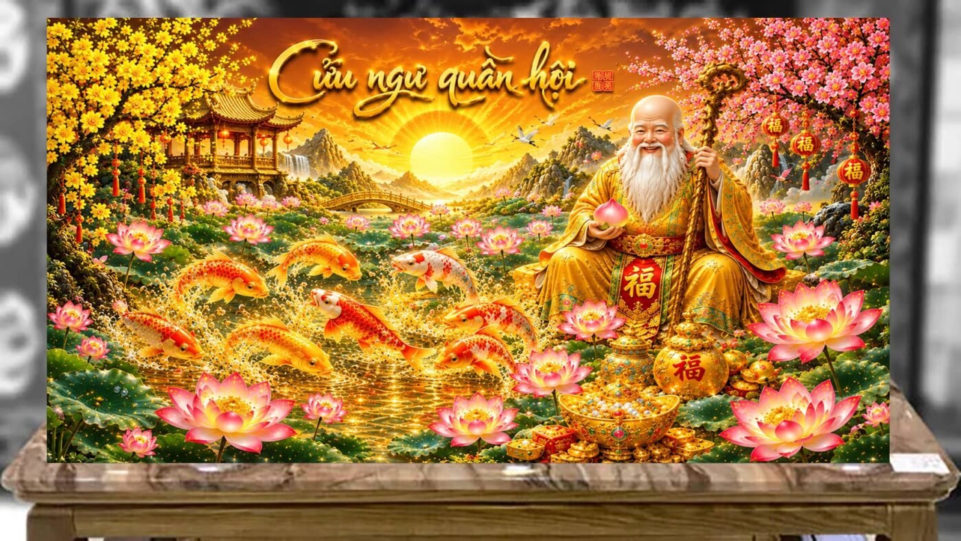 Tranh sơn mài cừu ngư quần hội - A23