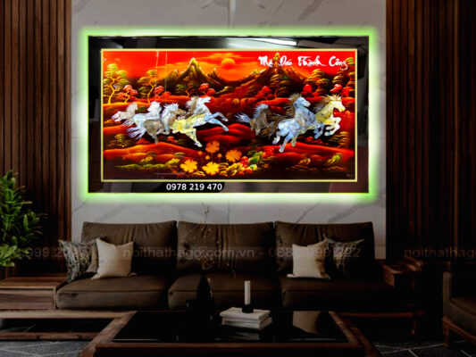 Tranh tặng tân gia khai trương mã đáo nền đỏ
