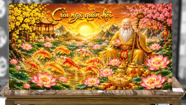 Tranh sơn mài cừu ngư quần hội - CN01