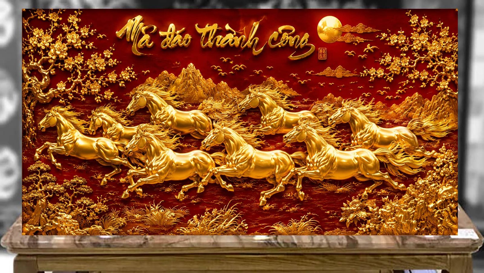 Tranh sơn mài mã đáo thành công -TG33