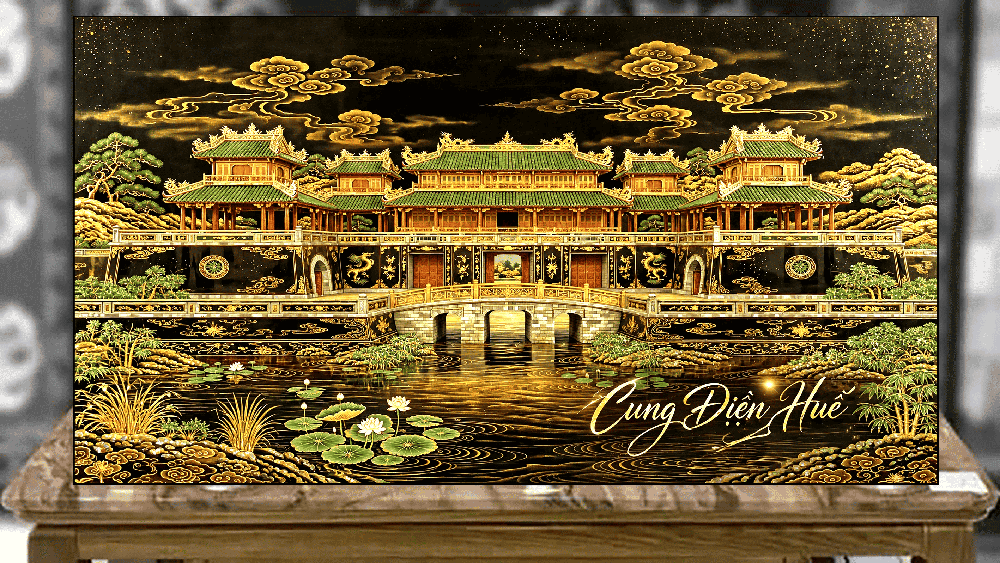 Tranh sơn mài Khách Du Lịch Cung Điện Huế - CĐ01A