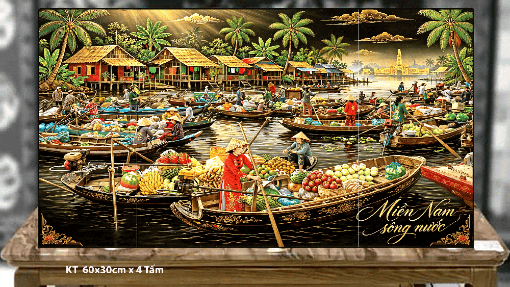 Tranh sơn mài Khách Du Lịch Miền Nam Sông Nước - SN01A