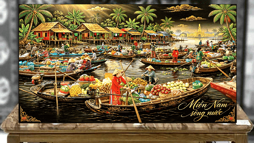 Tranh sơn mài Khách Du Lịch Miền Nam Sông Nước - SN01A